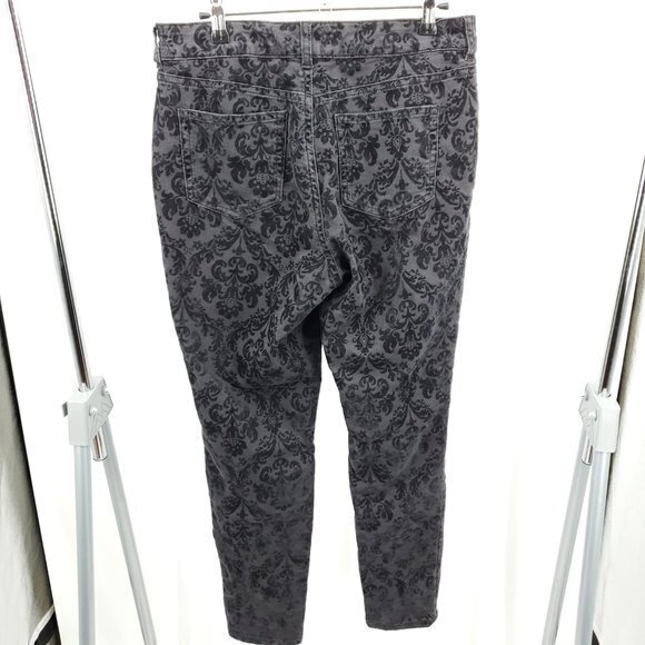 Chaps Mid Rise Jacquard Velvet Slim Leg Pants 8 Black/Gray - Picture 2 of 16